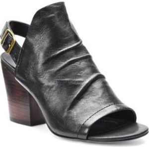 ISOLA | Lasara Black Italian Leather Adjustable Buckle Bootie Heel Sandal